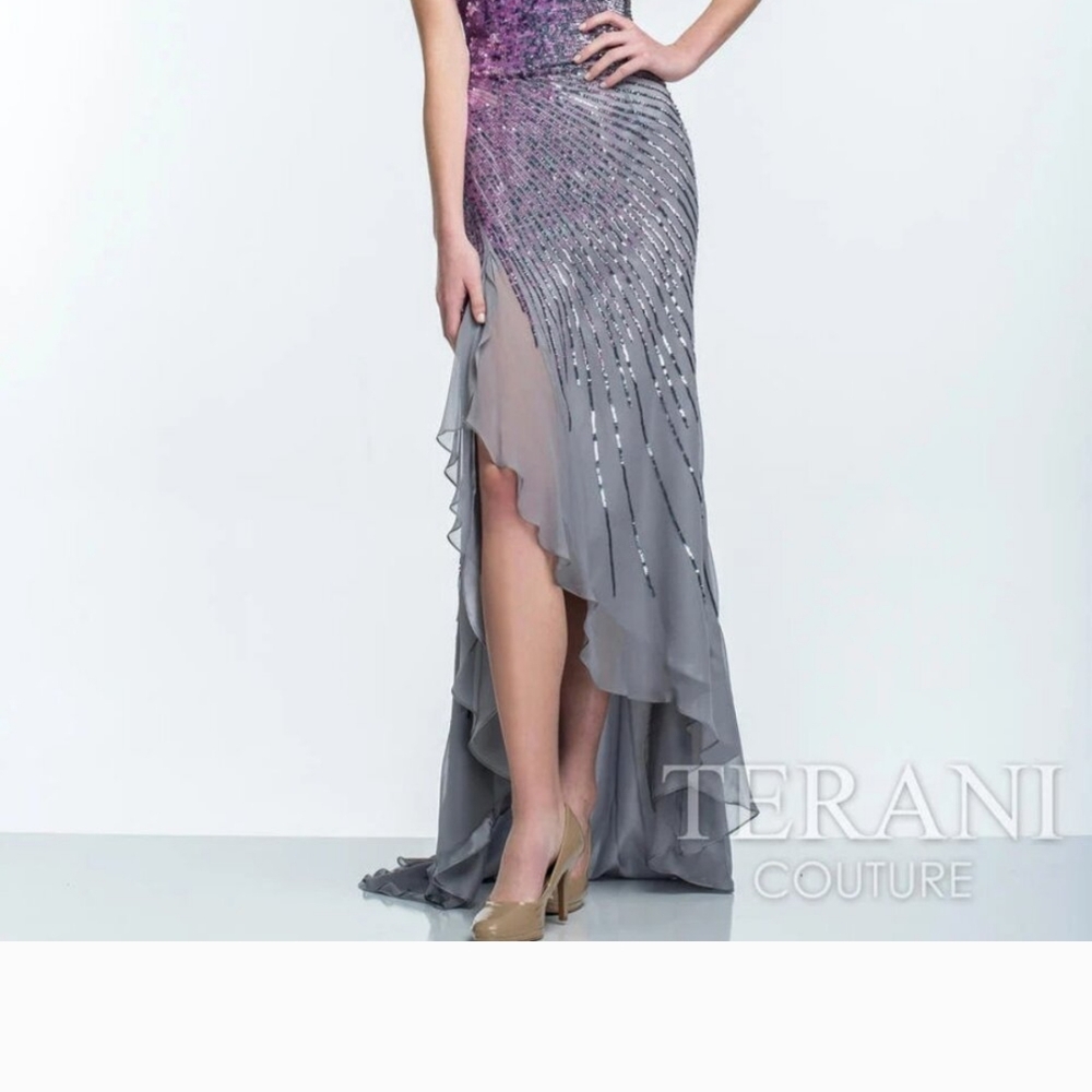 NWT Terani Couture Purple and Gray Evening Gown